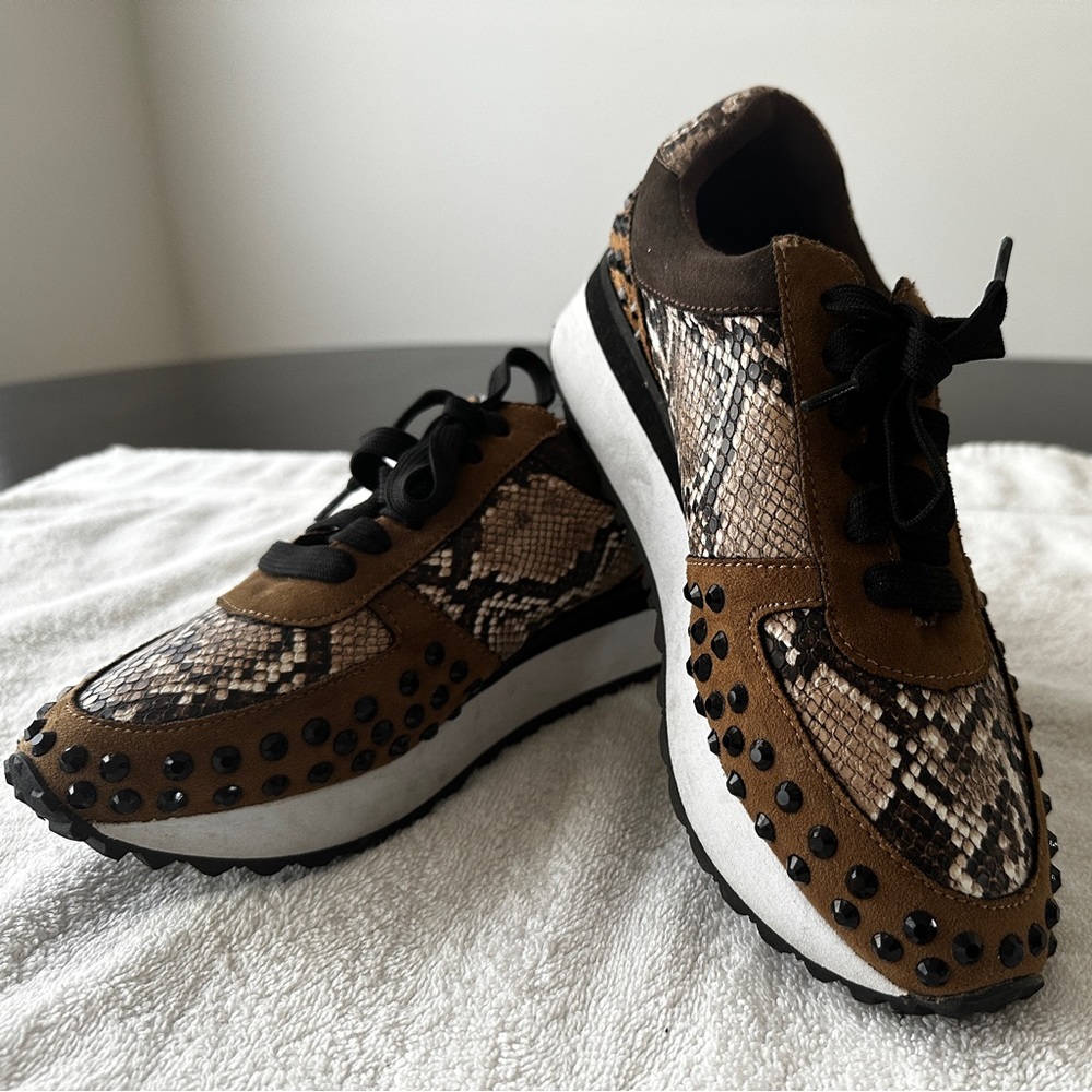 Shu Shop Leather and Snakeskin Sneakers size 8